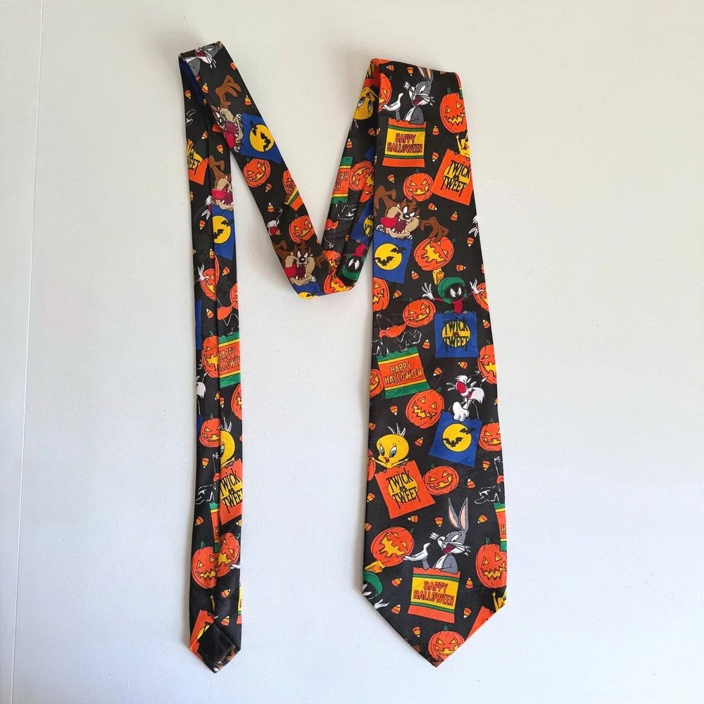 Vintage 1996 Looney Tunes Mania Halloween Necktie Bugs Bunny Taz Black 53